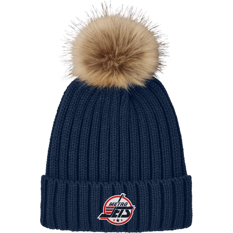 Metro Jets Faux Fur Pom Beanie